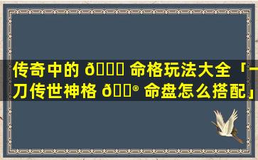 传奇中的 🐒 命格玩法大全「一刀传世神格 💮 命盘怎么搭配」